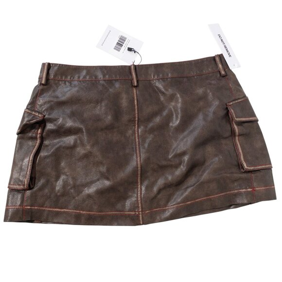 Princess Polly Brown Faux Leather Mini Skirt SZ 6 Biker Style Boho - Picture 2 of 6